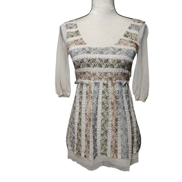 Only Hearts Sz M Y2K Sheer Lace Babydoll Embroidered Top Peasant Cottage Prairie - Picture 1 of 7